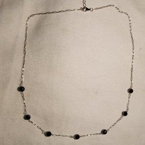 Black Moissanite beaded Paperclip necklace